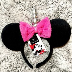 DISNEY NWT Minnie Mouse Unicorn Headband - Thick Plush Ears Pink Sequin Bow